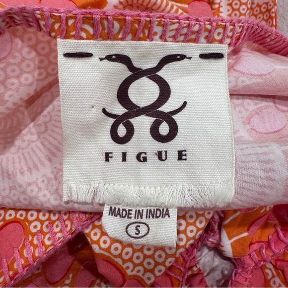 Figue Long Sleeve Cutout Cotton Midi Dress Floral Boho Resort Pink Orange Sz S - Picture 9 of 15